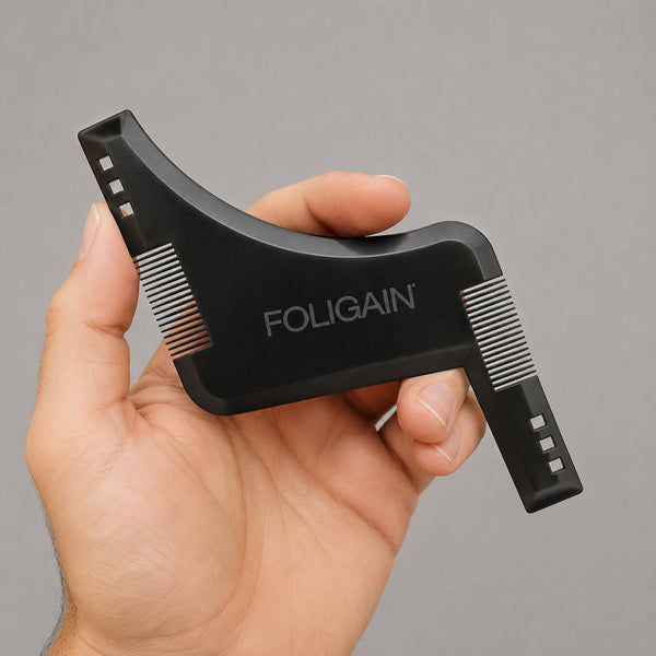 FOLIGAIN Canada beard shaping tool for all beard styles, featuring a versatile tool with various shaping guides for grooming.