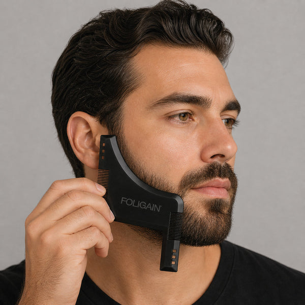 FOLIGAIN Canada beard shaping tool for all styles, showing a sleek grooming tool used for precise beard grooming and shaping.
