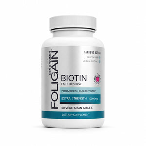 FOLIGAIN Canada biotin supplement tablets for healthier-looking hair, fast dissolve formula, 60 tablets.