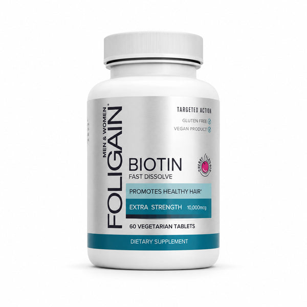 FOLIGAIN Canada biotin supplement tablets for healthier-looking hair, fast dissolve formula, 60 tablets.