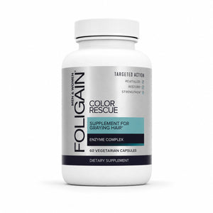 FOLIGAIN Color Rescue supplement tablet designed to help reduce graying hair and support hair color restoration.