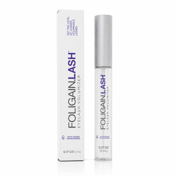 FOLIGAIN LASH Eyelash Volumizer serum bottle with applicator for fuller, thicker eyelashes.