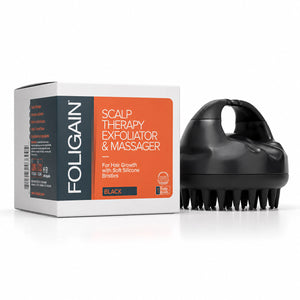 FOLIGAIN Canada scalp therapy exfoliator and massager tool in black for scalp cleansing and stimulation.