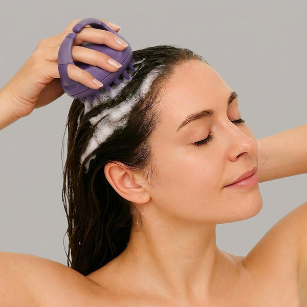 FOLIGAIN Canada scalp therapy exfoliator and massager tool in purple, designed for scalp cleansing and stimulation.