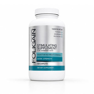 FOLIGAIN Canada stimulating supplement for thinning hair, 120 caplet tablets, natural hair growth support.