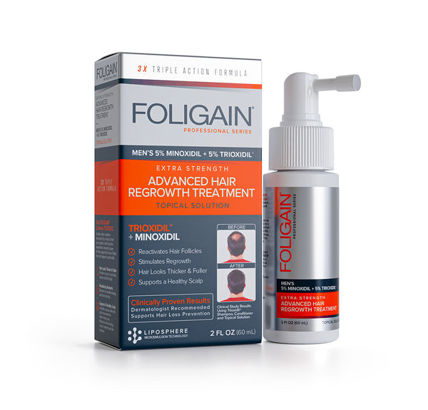 FOLIGAIN Régénération Avancée des Cheveux Pour Hommes Minoxidil Ultra-Pur 5 % + Trioxidil 5 %