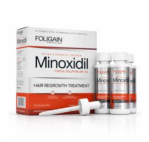 FOLIGAIN Ultra-Pure Minoxidil 5% hair regrowth topical lotion for men, 3-month supply, in a bottle with applicator