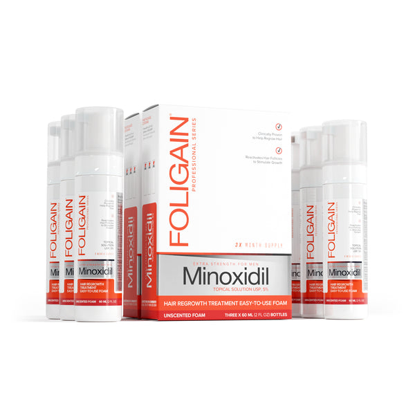 FOLIGAIN Ultra-Pure Minoxidil 5% Hair Regrowth Foam For Men 6 Month Supply - FOLIGAIN CANADA