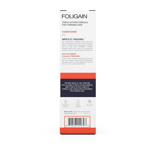 FOLIGAIN Canada hair growth shampoo and conditioner kit for men, featuring triple-action conditioner for thinning hair.