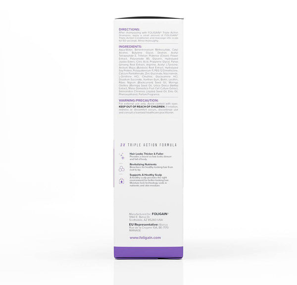 FOLIGAIN Canada hair growth shampoo and conditioner kit for women, featuring triple-action conditioner for thinning hair.