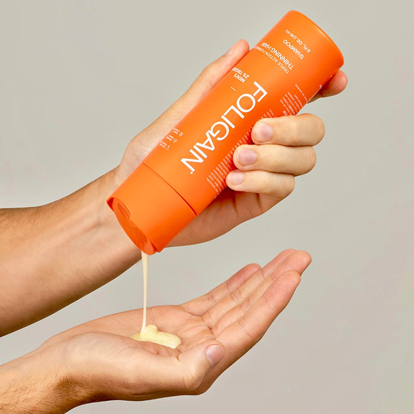 FOLIGAIN Canada hair growth shampoo and conditioner kit for men, featuring bottles of hair care products with labels on a white background.