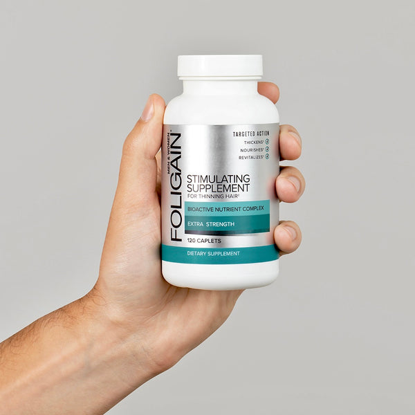 FOLIGAIN Men's Hair Regrowth Kit with supplements and treatment products for hair loss, by FOLIGAIN Canada.